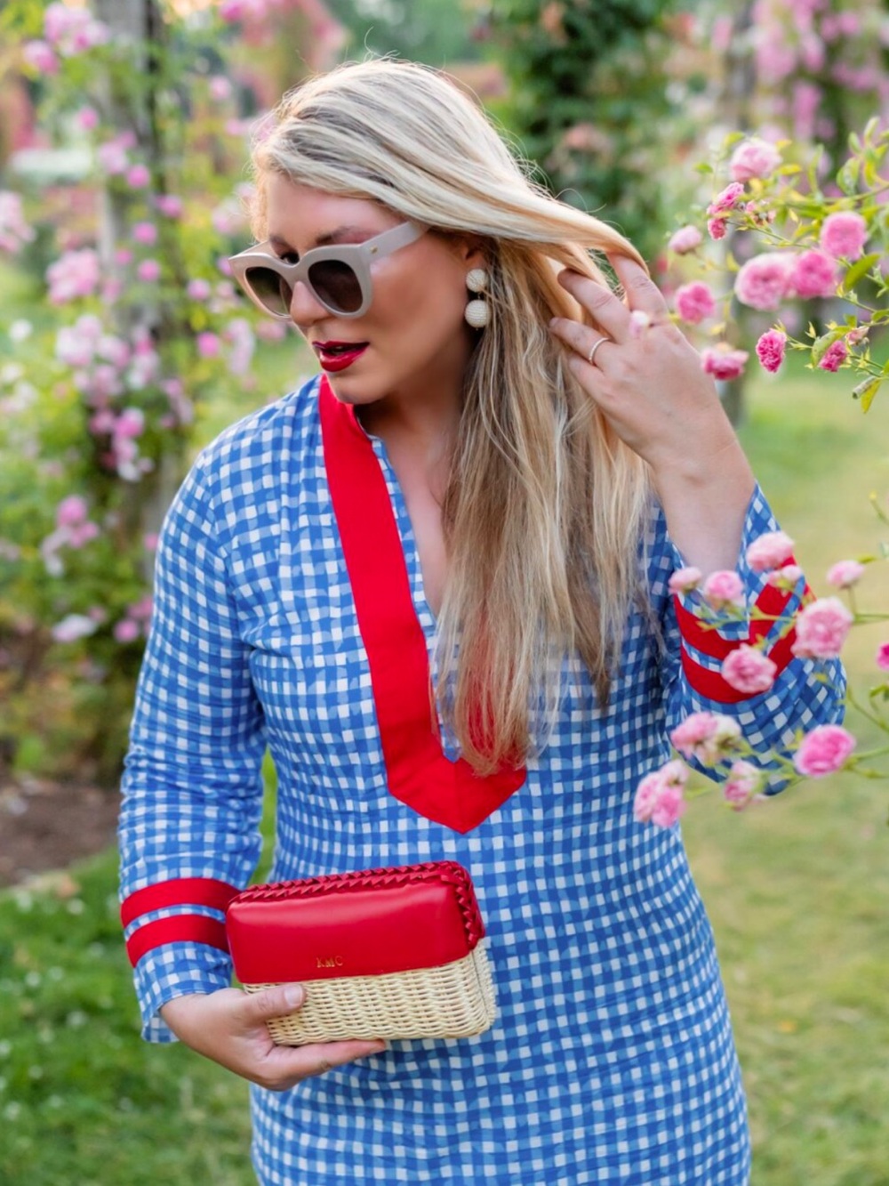 Sail to Sable Blue Gingham Tunic Dress with Red Trim 🇺🇸 🦄